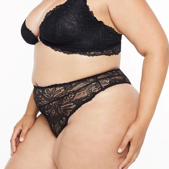 Savage X Fenty Romantic Corded Lace High-Waist Thong Caviar 2X - Picture 3 of 8